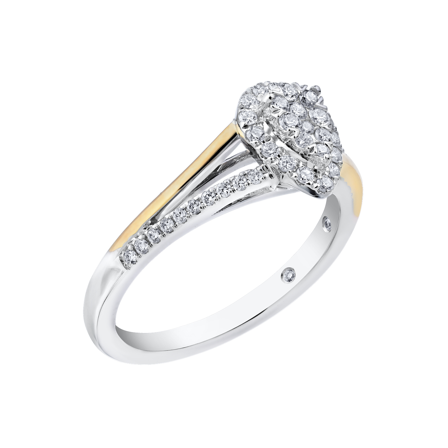 Eternal Fire&trade; 14k Two Tone Gold Pear-Shape Cluster Halo with Split Shank Diamond 0.33 Ctw