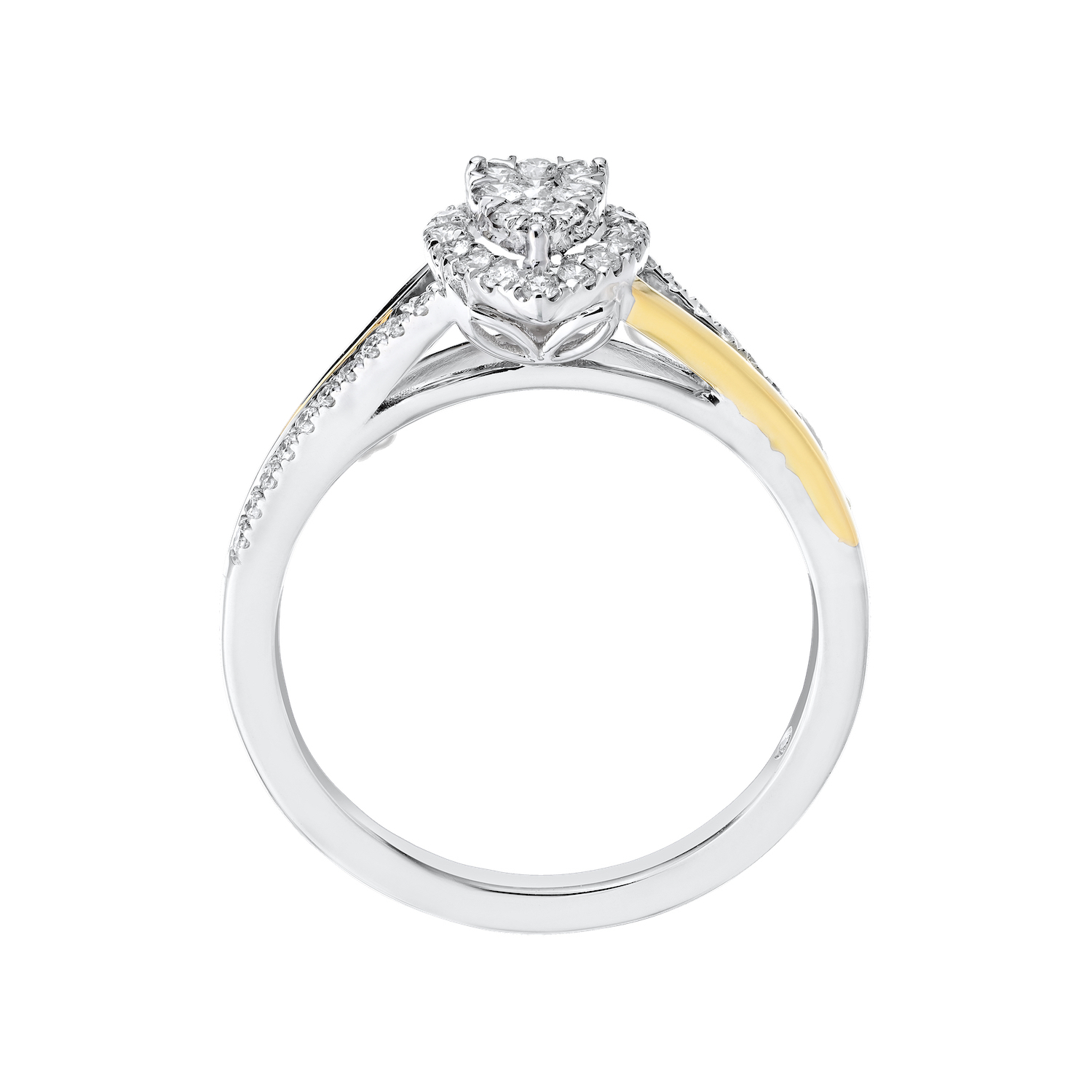Eternal Fire&trade; 14k Two Tone Gold Pear-Shape Cluster Halo with Split Shank Diamond 0.33 Ctw