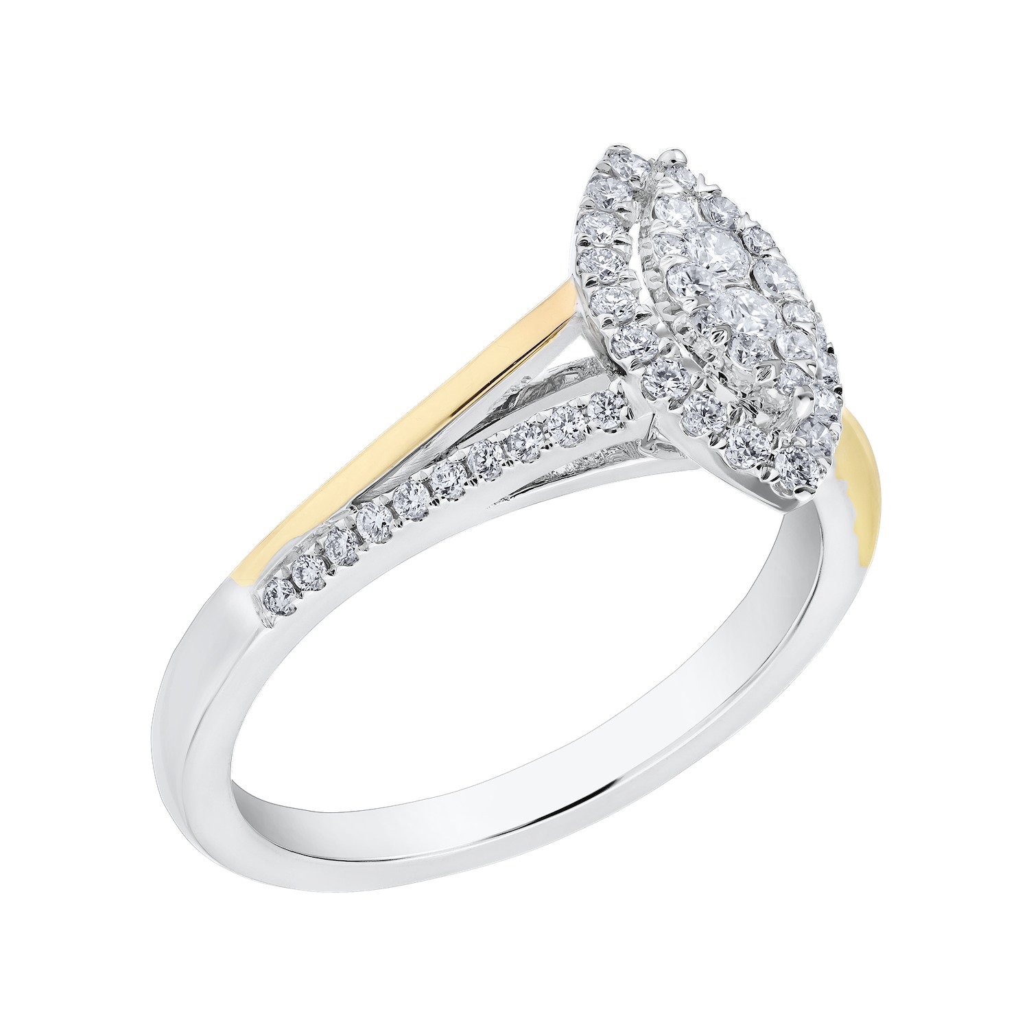 Eternal Fire&trade; 14k Two Tone Gold Marquise Shape Cluster Halo with Split Shank Diamond 0.33 Ctw