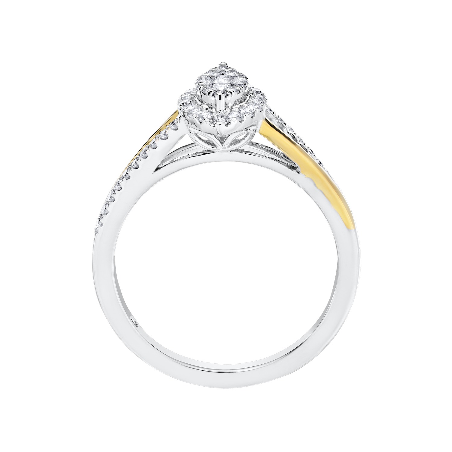 Eternal Fire&trade; 14k Two Tone Gold Marquise Shape Cluster Halo with Split Shank Diamond 0.33 Ctw