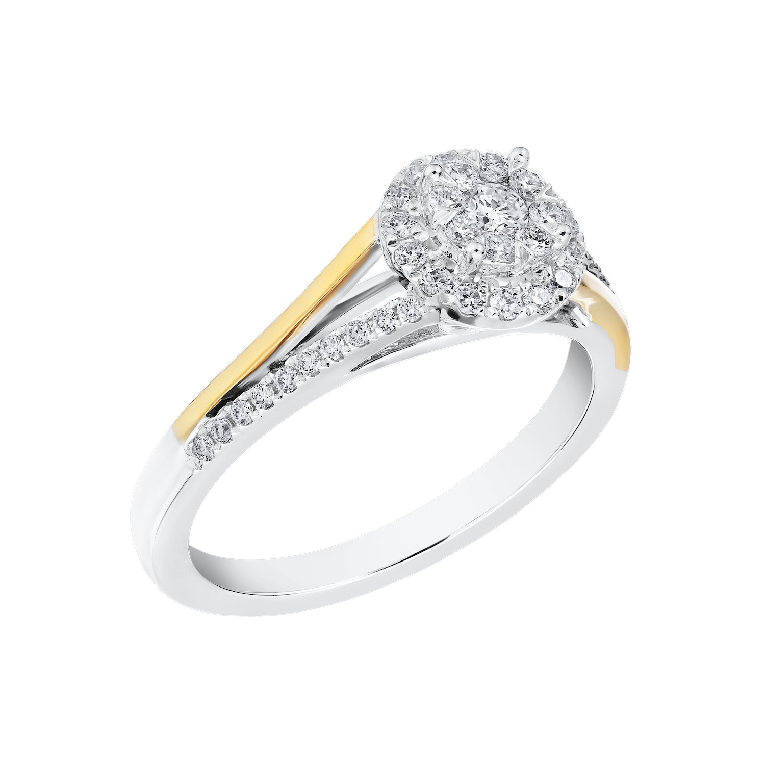 Eternal Fire&trade; 14k Two Tone Gold Round Cluster Halo with Split Shank Diamond 0.33 Ctw
