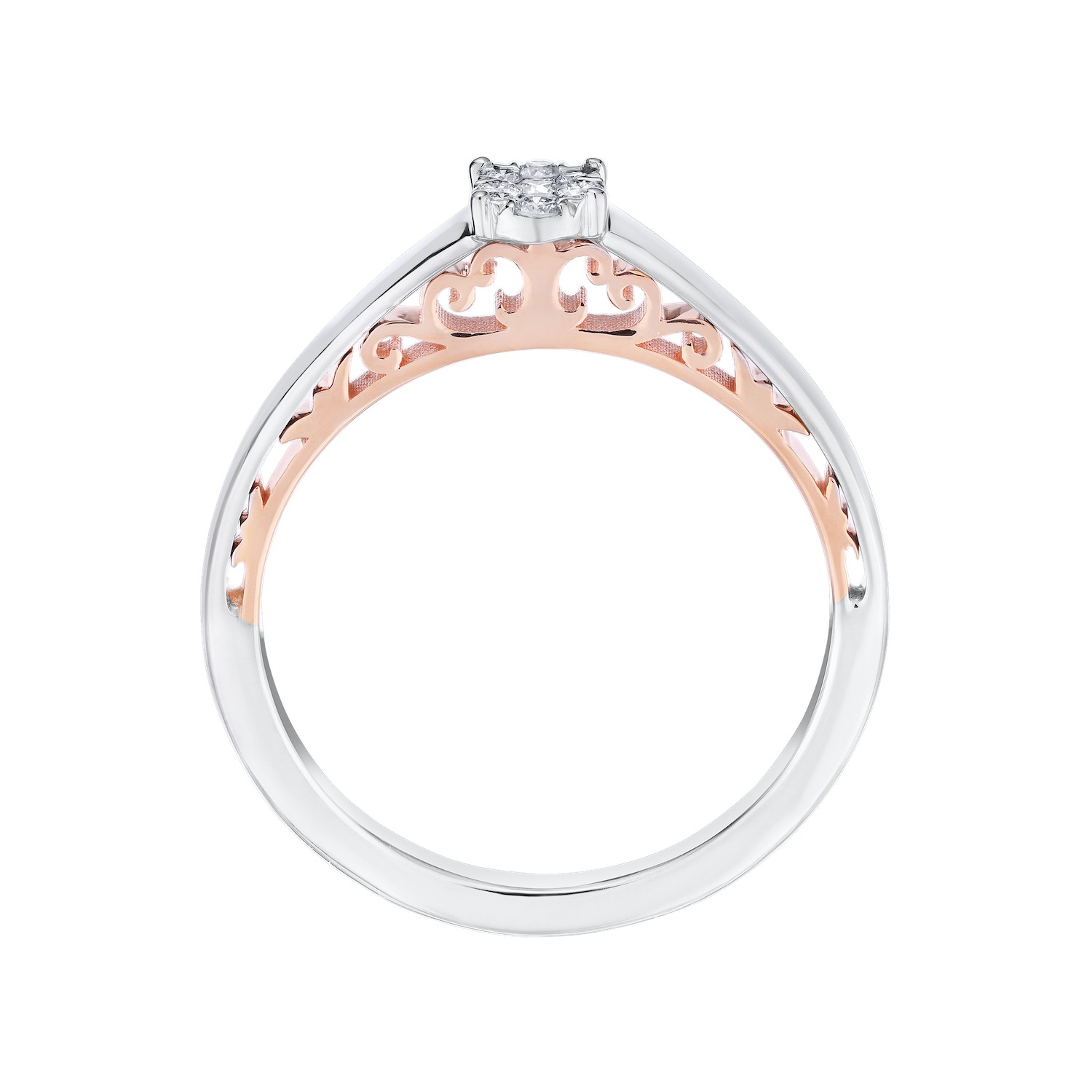 Eternal Fire&trade; 14k Two Tone Gold Oval Cluster with Wide Plain Shank Diamond 0.15 Ctw