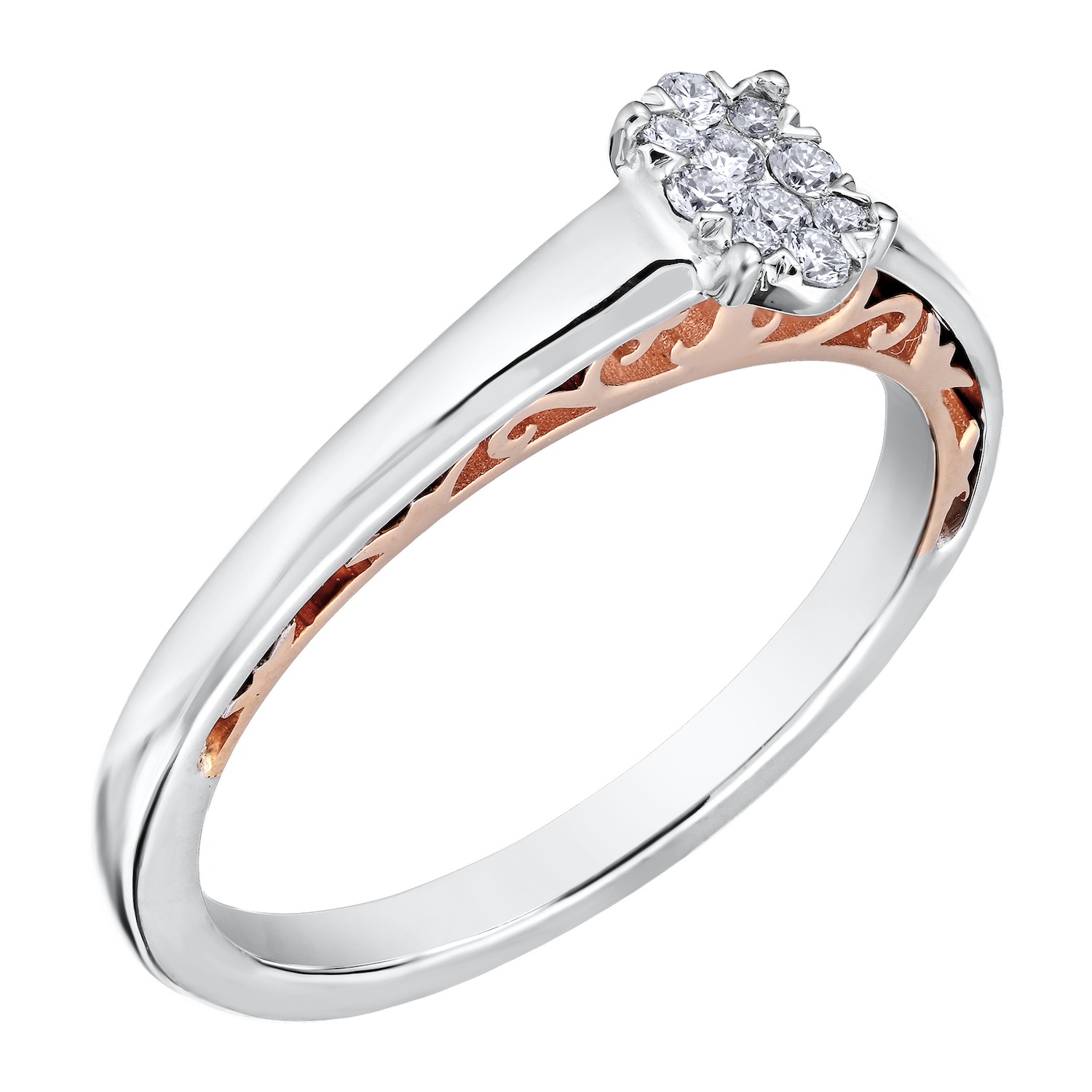 Eternal Fire&trade; 14k Two Tone Gold Oval Cluster with Wide Plain Shank Diamond 0.15 Ctw