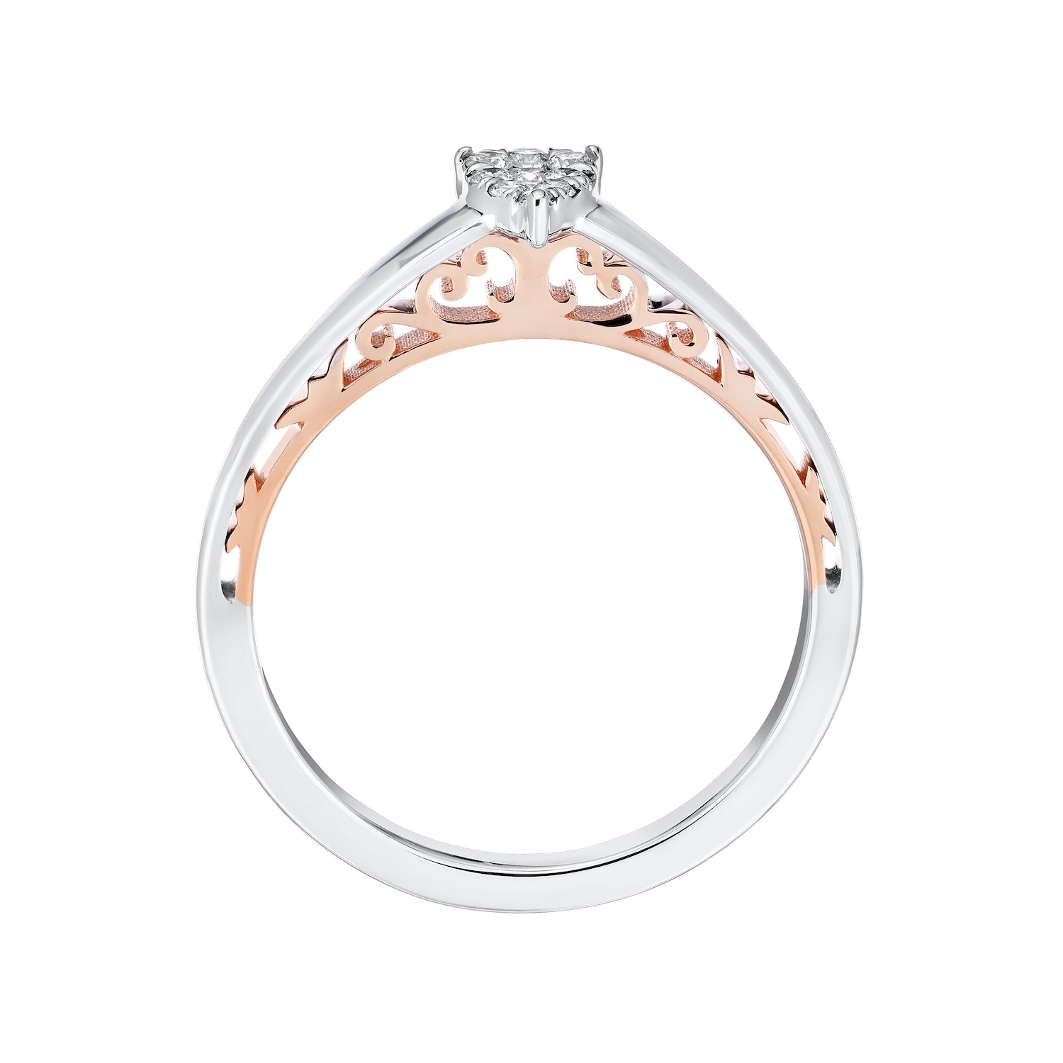 Eternal Fire&trade; 14k Two Tone Gold Pear-Shape Cluster with Wide Plain Shank Diamond 0.15 Ctw