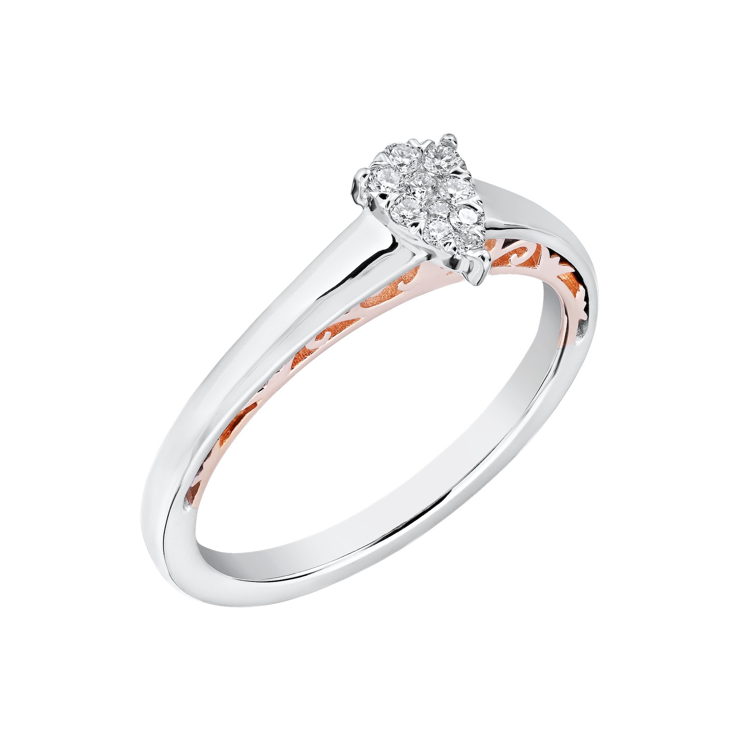 Eternal Fire&trade; 14k Two Tone Gold Pear-Shape Cluster with Wide Plain Shank Diamond 0.15 Ctw