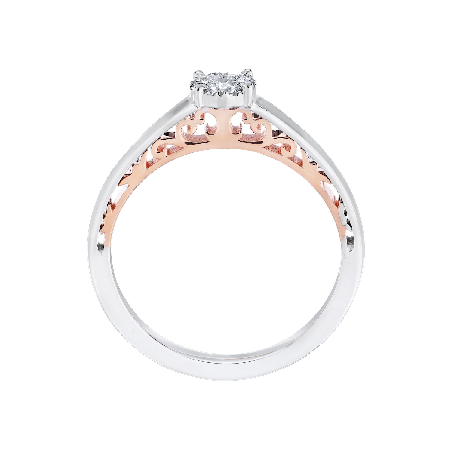 Eternal Fire&trade; 14k Two Tone Gold Round Cluster with Wide Plain Shank Diamond 0.15 Ctw