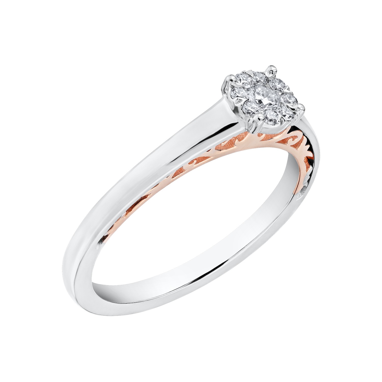 Eternal Fire&trade; 14k Two Tone Gold Round Cluster with Wide Plain Shank Diamond 0.15 Ctw