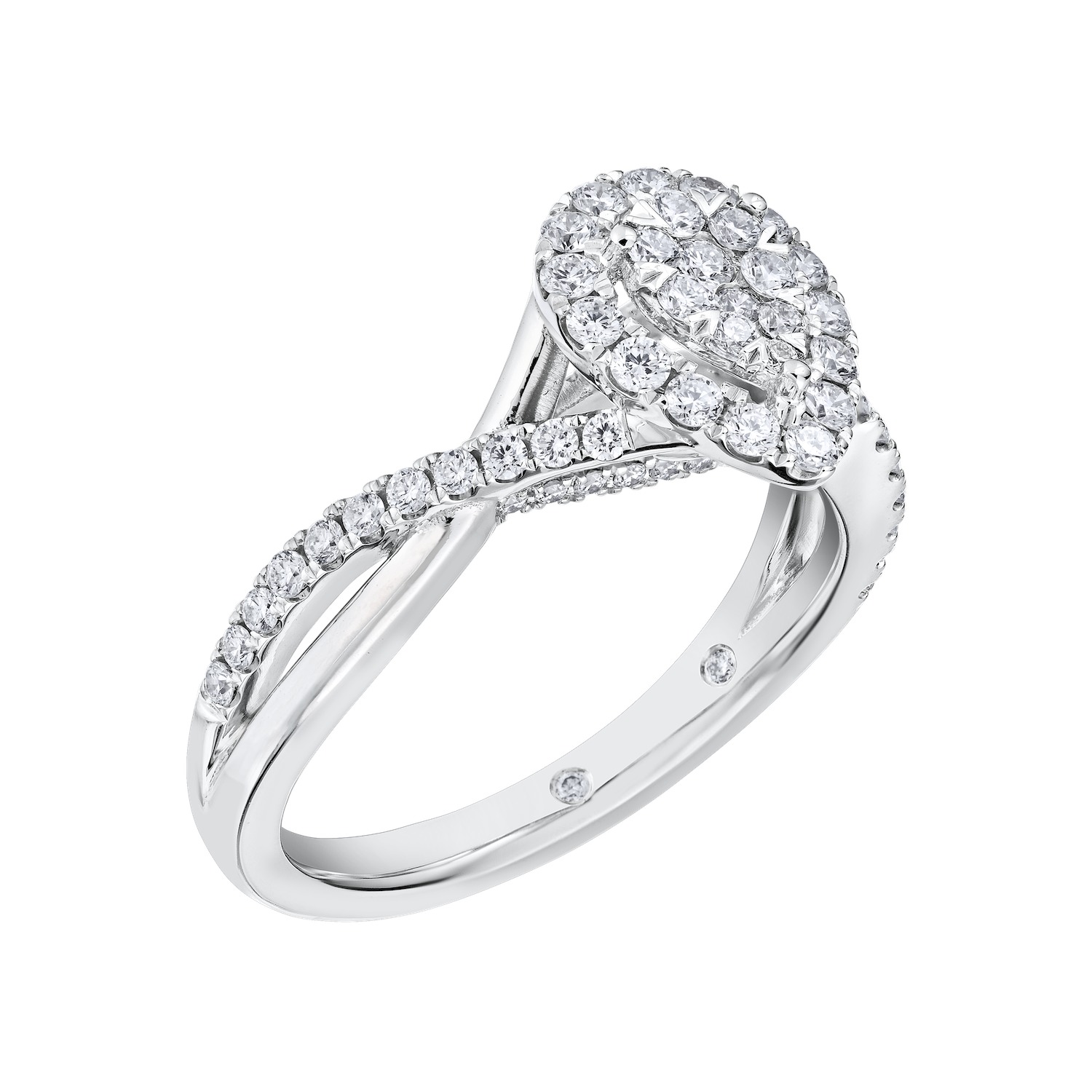 Eternal Fire&trade; 14kw White Gold Pear-Shape Cluster Halo with Crossover Shoulders Diamond 0.60 Ctw