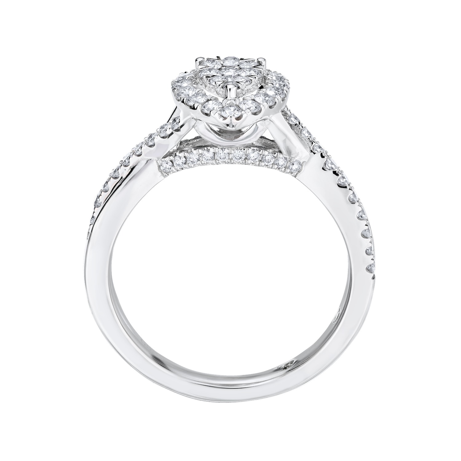 Eternal Fire&trade; 14kw White Gold Pear-Shape Cluster Halo with Crossover Shoulders Diamond 0.60 Ctw