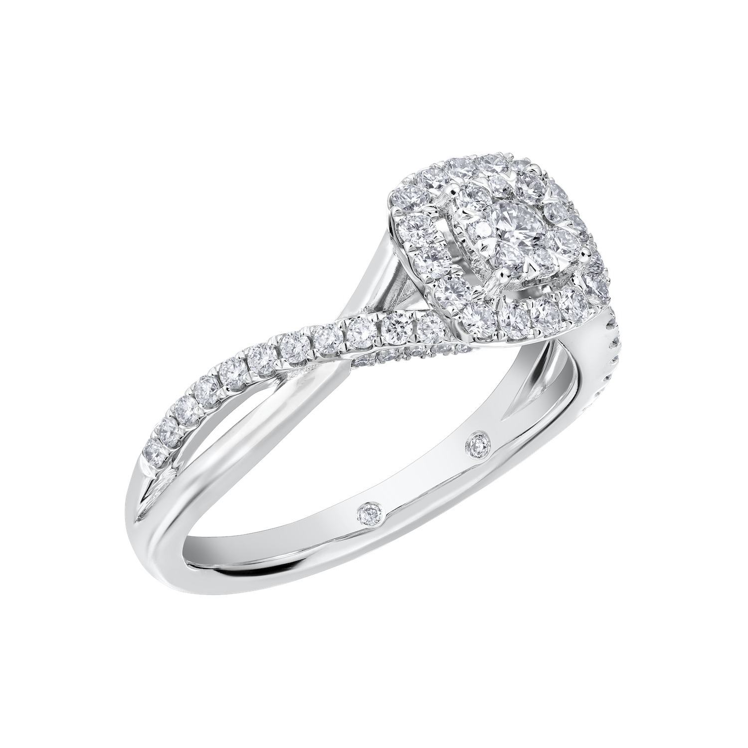 Eternal Fire&trade; 14kw White Gold Cushion Shape Cluster Halo with Crossover Shoulders Diamond 0.60 Ctw