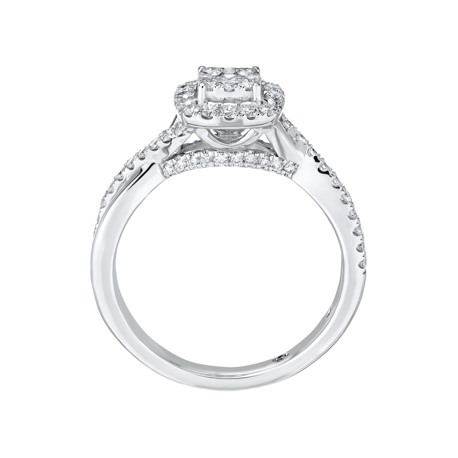 Eternal Fire&trade; 14kw White Gold Cushion Shape Cluster Halo with Crossover Shoulders Diamond 0.60 Ctw