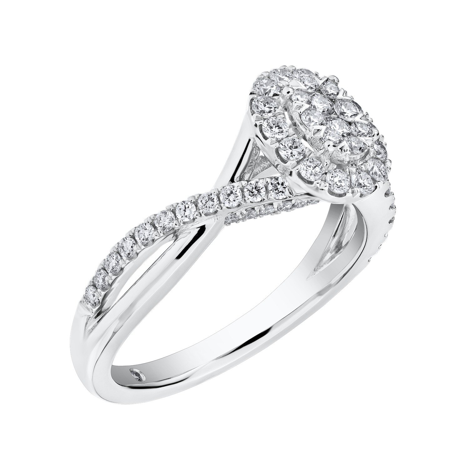 Eternal Fire&trade; 14kw White Gold Oval Shape Cluster Halo with Crossover Shoulders Diamond 0.60 Ctw