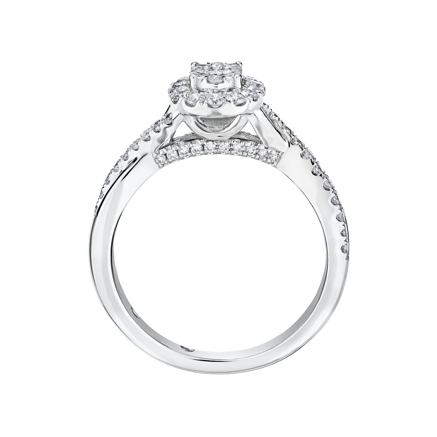 Eternal Fire&trade; 14kw White Gold Oval Shape Cluster Halo with Crossover Shoulders Diamond 0.60 Ctw