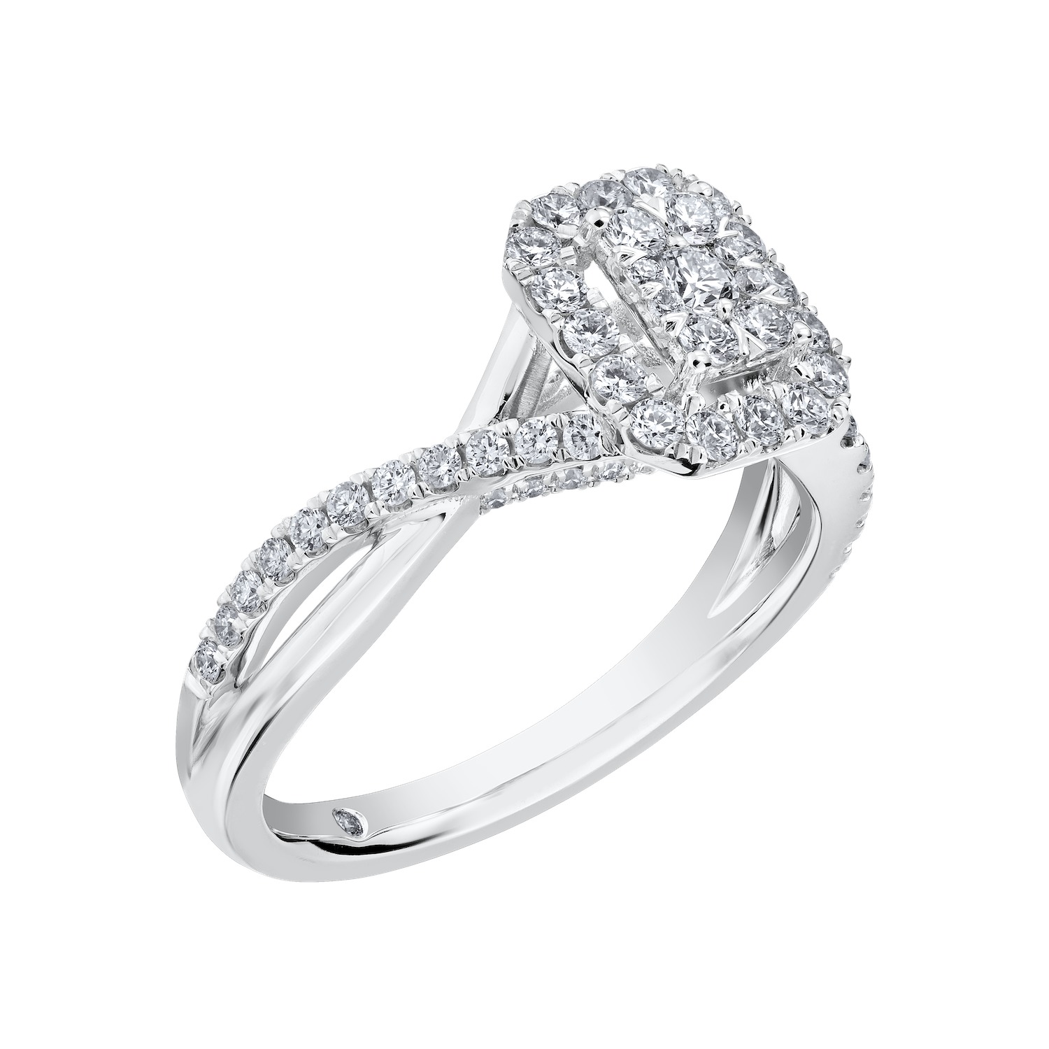 Eternal Fire&trade; 14kw White Gold Emerald Shape Halo with Crossover Shoulders Diamond 0.65 Ctw