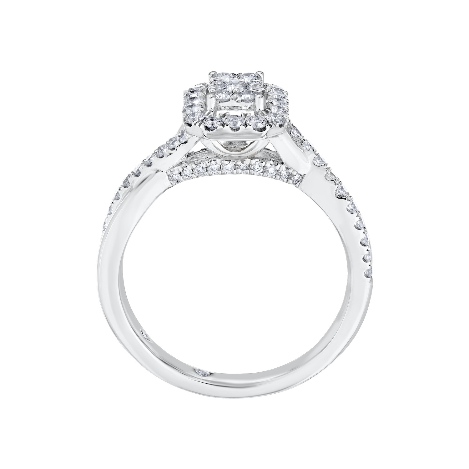 Eternal Fire&trade; 14kw White Gold Emerald Shape Halo with Crossover Shoulders Diamond 0.65 Ctw