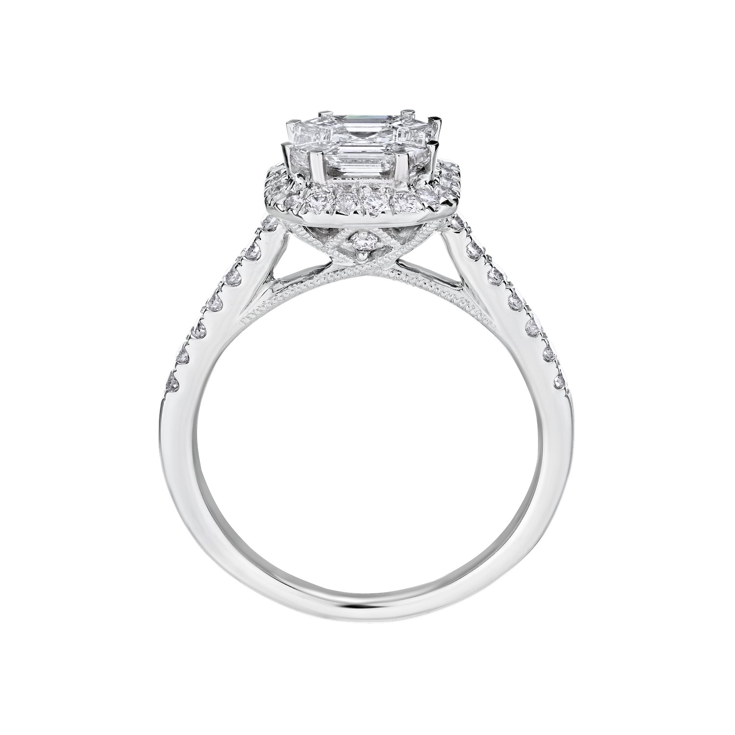 Compozit&trade; 14KW White Gold Asscher Shape Halo With Diamond Shoulders Ring Diamond 0.50 Ctw Cutting Edge Technology