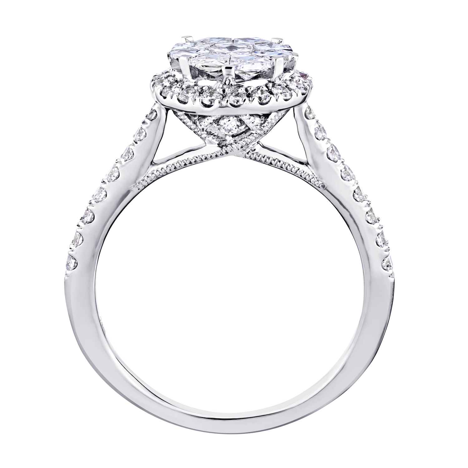 Compozit&trade; 14KW White Gold Round Compozit Halo With Bead Set Shoulders Ring Diamond 0.75 Ctw Cutting Edge Technology