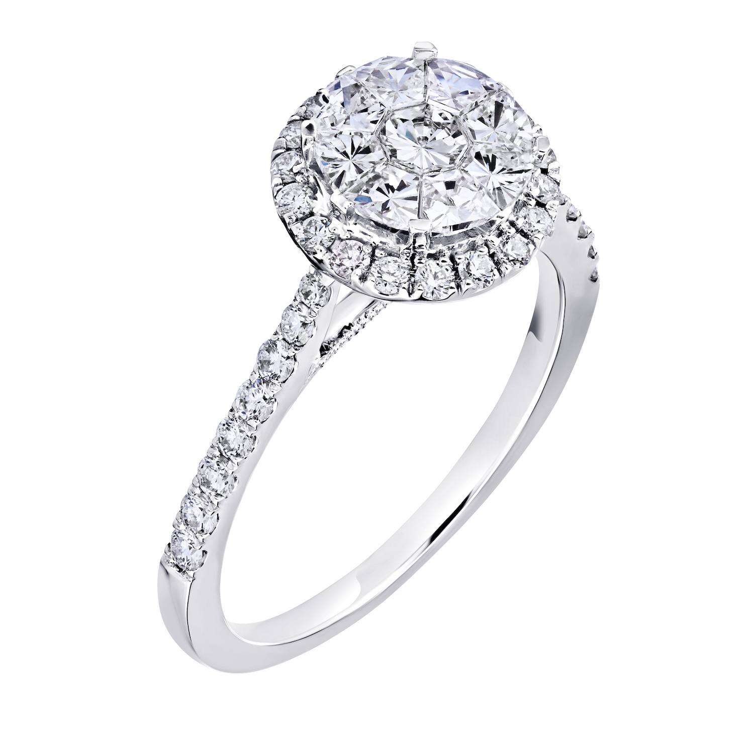 Compozit&trade; 14KW White Gold Round Compozit Halo With Bead Set Shoulders Ring Diamond 1.50 Ctw Cutting Edge Technology