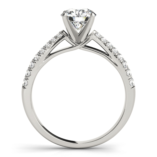 14KW White Gold Diamond Semi-Mount 4 Prong Set Center Reverse Taper Pave Set Band 0.50 Ctw Engagement Ring