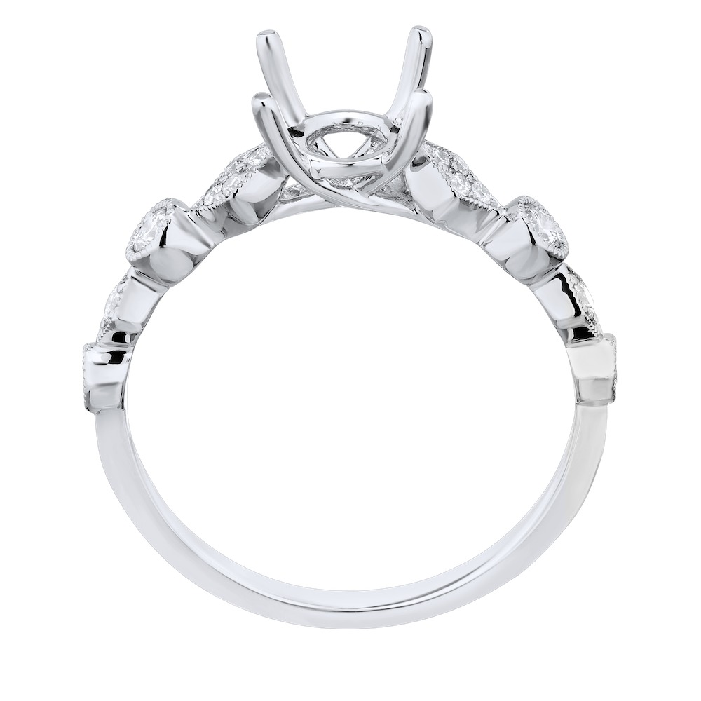 14KW White Gold Diamond Semi-Mount 4 Prong Center Geometric Shape Settings on Band 0.20 Ctw Engagement Ring