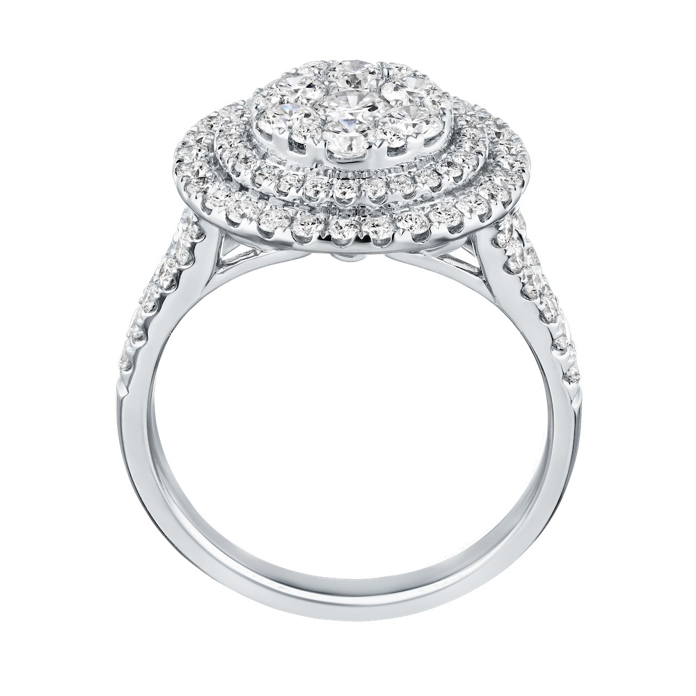 Eternal Fire&trade; 14kw White Gold Round Shape Cluster Center Double Halo Split Shank Diamond 1.50 Ctw