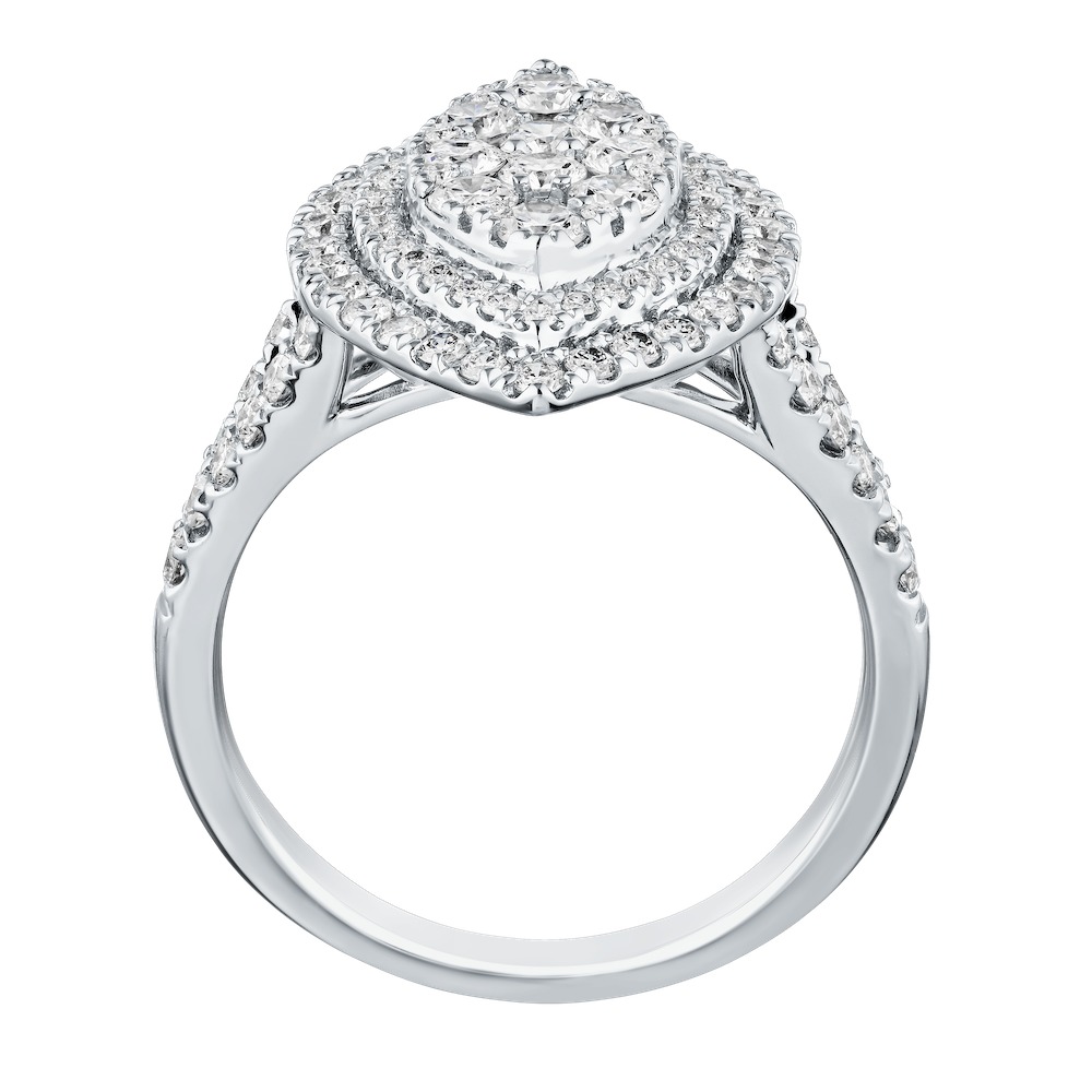 Eternal Fire&trade; 14kw White Gold Marquise Shape Cluster Center with Double Halo Split Shank Diamond 1.50 Ctw