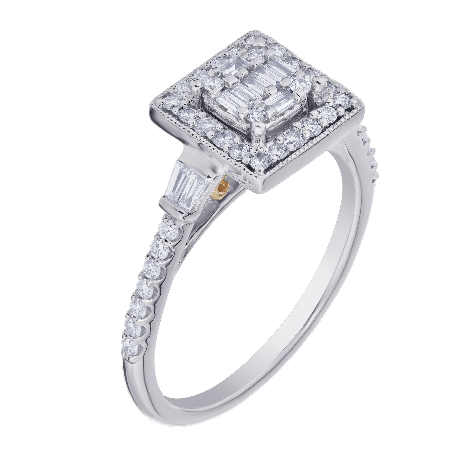 Multiplicity&trade; 14K Two Tone Gold Square Shape Halo Baguette Shoulders 0.50 Ctw Diamond
