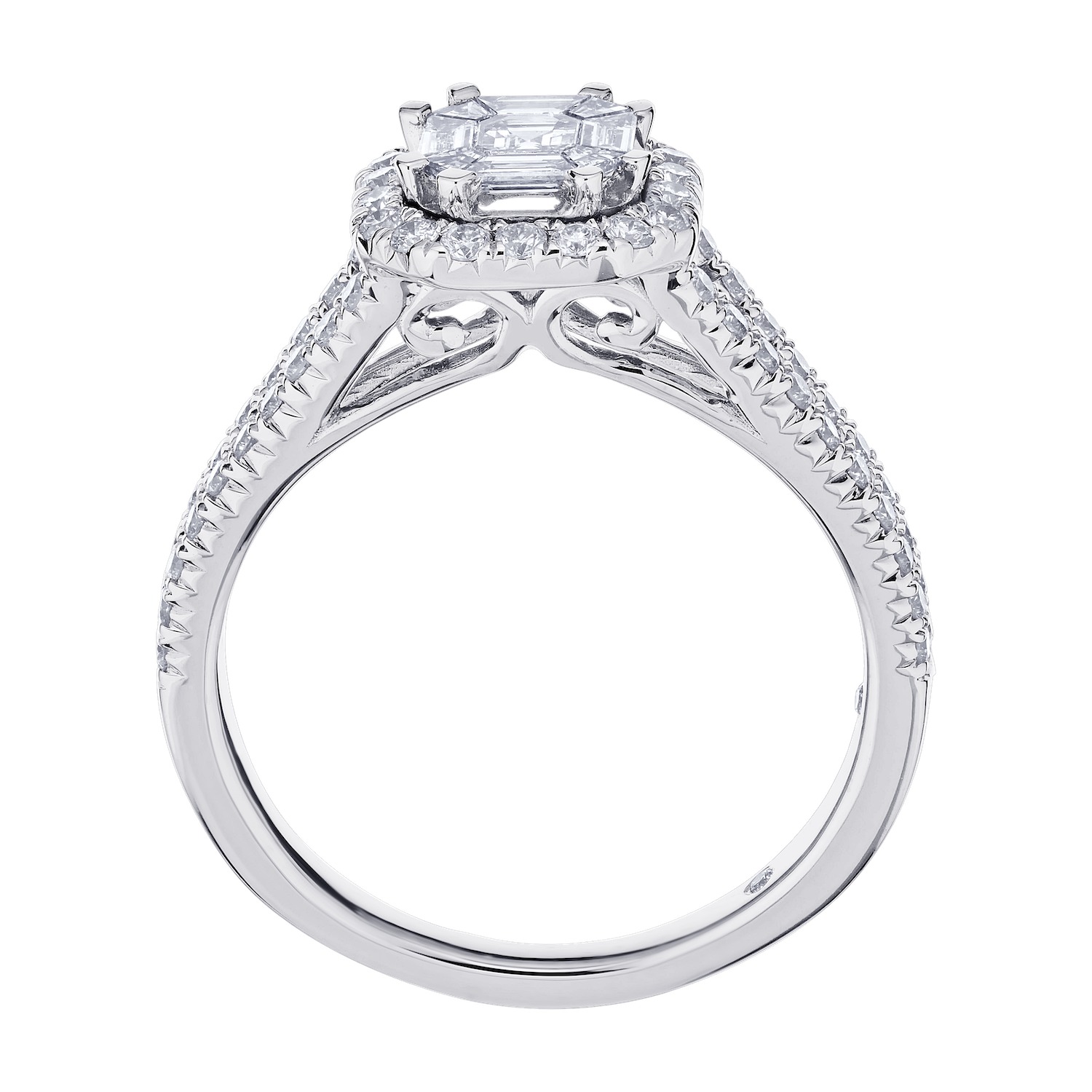 Compozit&trade; 14KW White Gold Asscher Shape Halo Split Shank Ring Diamond 1.00 Ctw Cutting Edge Technology