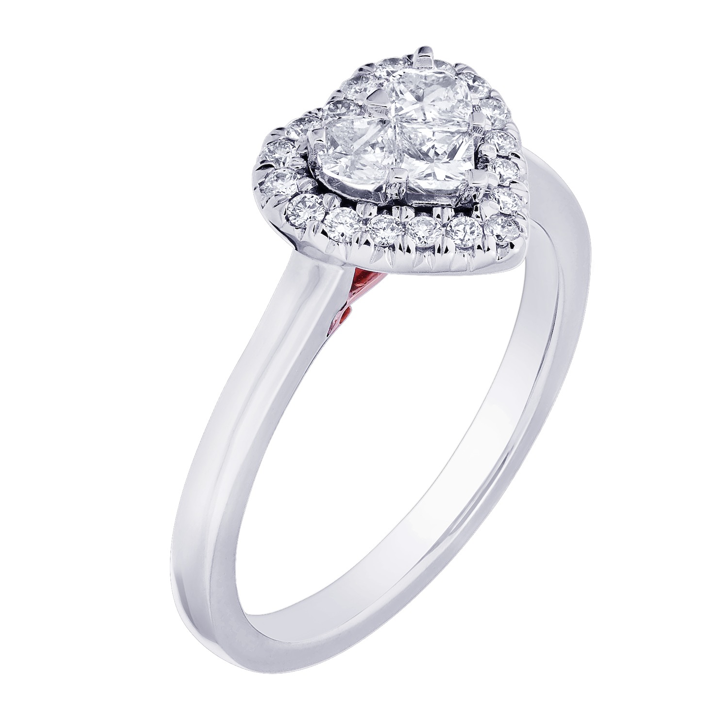 Compozit&trade; 14KW White Gold Heart Shape Halo With Plain Shank Ring Diamond 0.50 Ctw Cutting Edge Technology