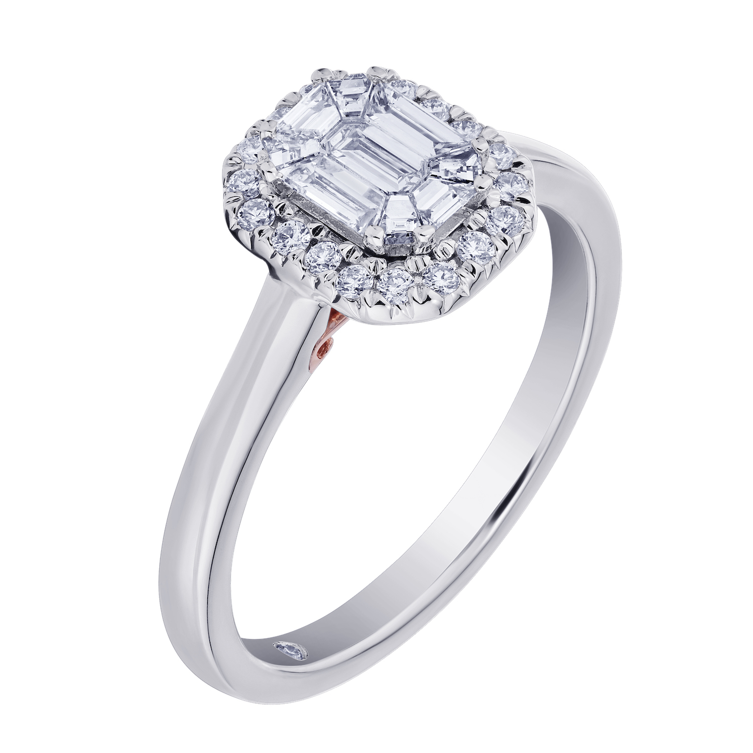 Compozit&trade; 14KW White Gold Emerald Shape Halo With Plain Shank Ring Diamond 0.50 Ctw Cutting Edge Technology