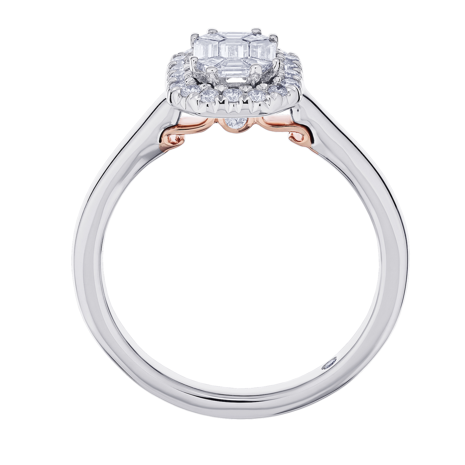 Compozit&trade; 14KW White Gold Emerald Shape Halo With Plain Shank Ring Diamond 0.50 Ctw Cutting Edge Technology