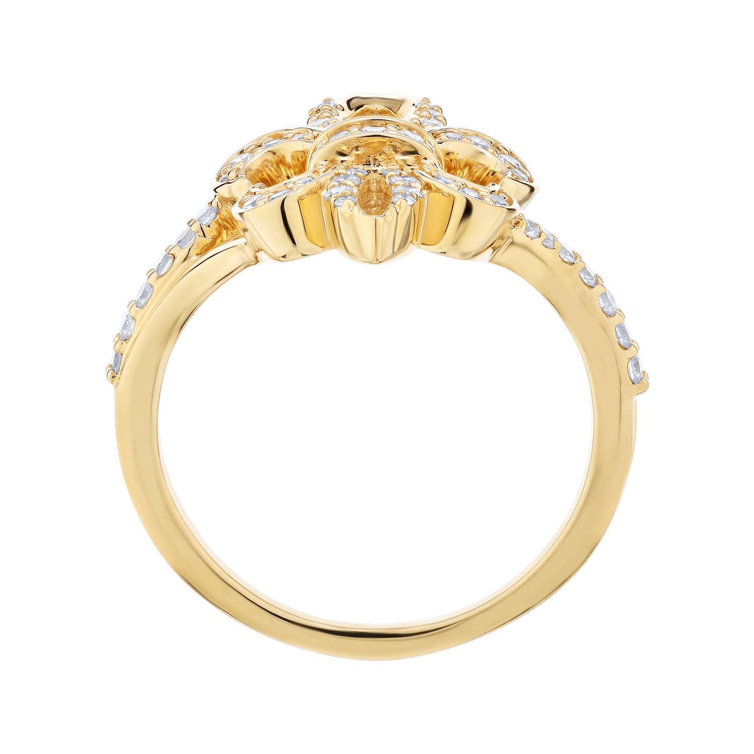Lis Royale&trade; 14K Yellow Gold Diamond Set Cutout Fleur de Lis Split Shank Ring 0.33 Ctw Diamond