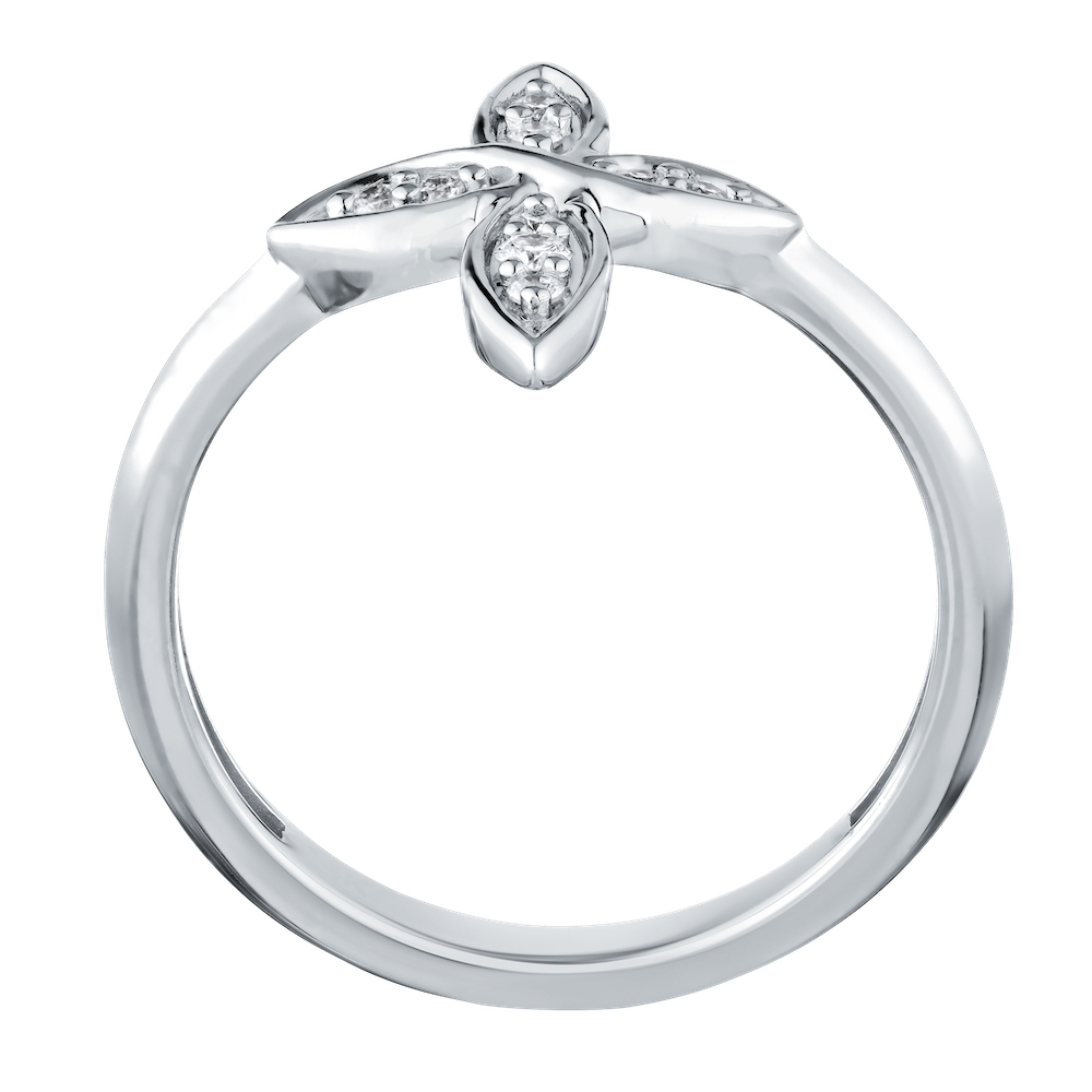 14K White Gold Ring Petal Shape Cross Diamond 0.10 Ctw