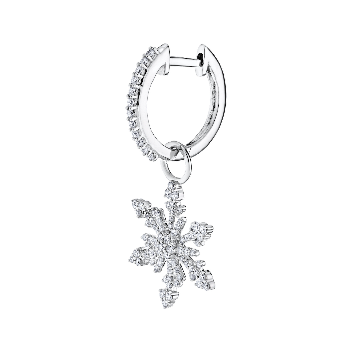 Diamond Frost&trade; 14kw White Gold Pave Set Snowflake Drops on Hoops Earrings Diamond 0.75 Ctw
