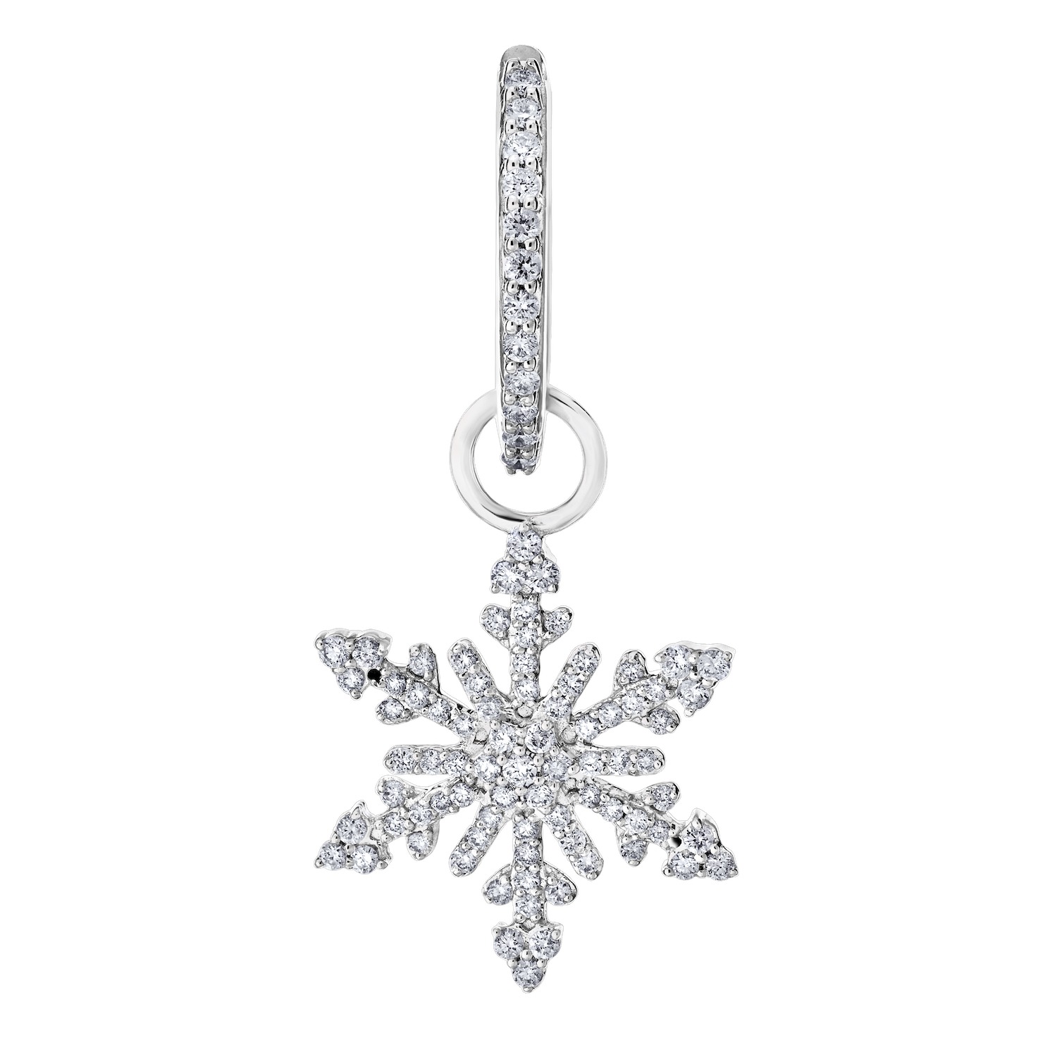 Diamond Frost&trade; 14kw White Gold Pave Set Snowflake Drops on Hoops Earrings Diamond 0.75 Ctw