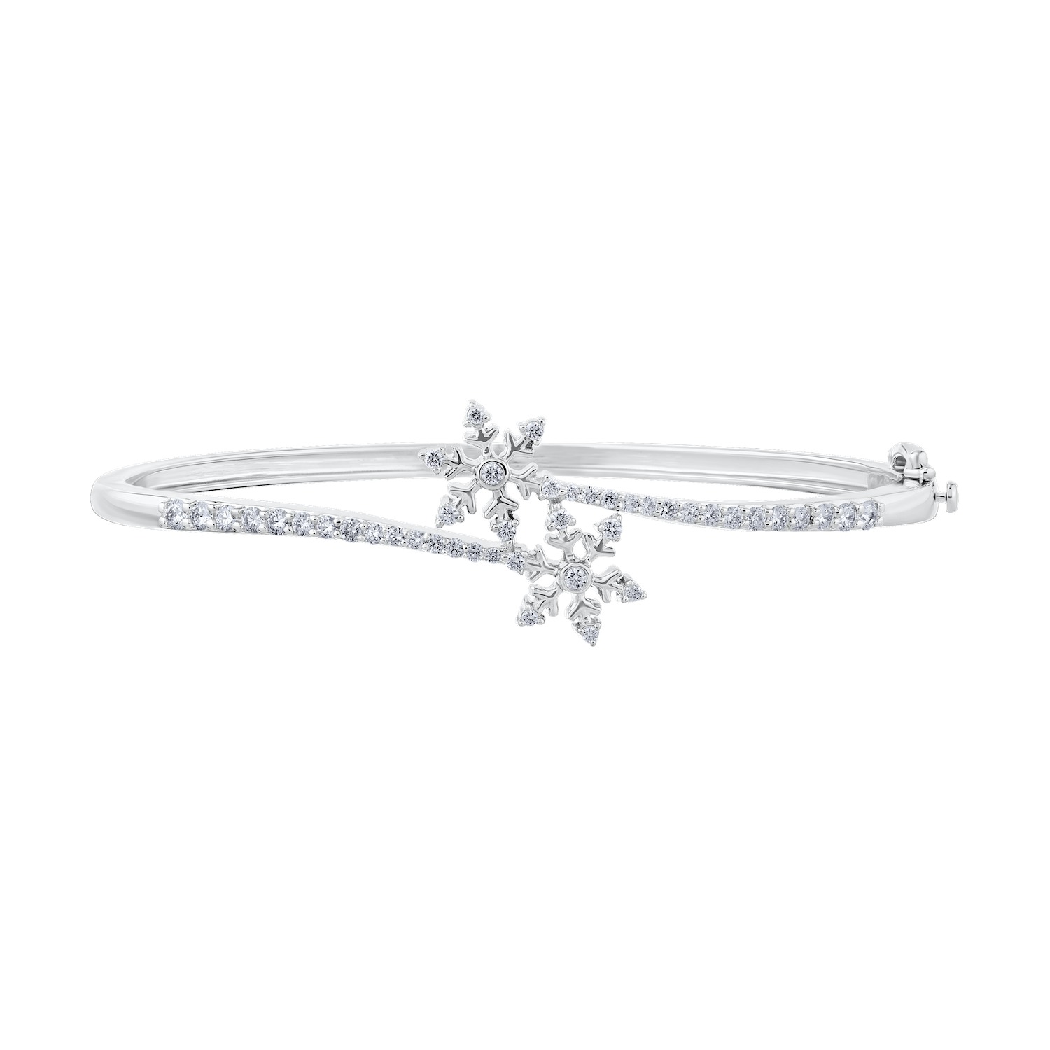 Diamond Frost&trade; 14k White Gold Snowflake Bypass with Diamond Reverse Taper Hinged Bangle Diamond 0.85 Ctw