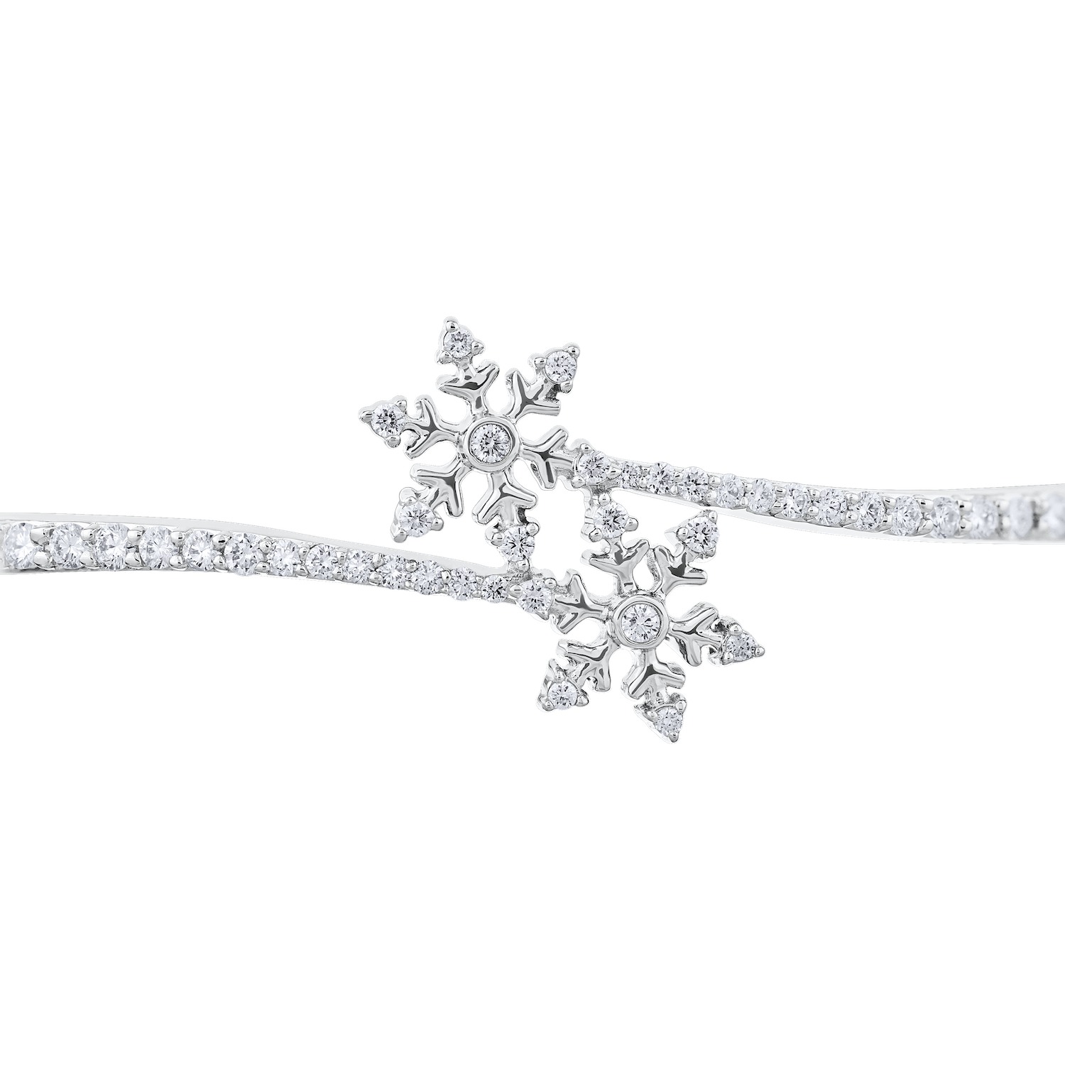 Diamond Frost&trade; 14k White Gold Snowflake Bypass with Diamond Reverse Taper Hinged Bangle Diamond 0.85 Ctw