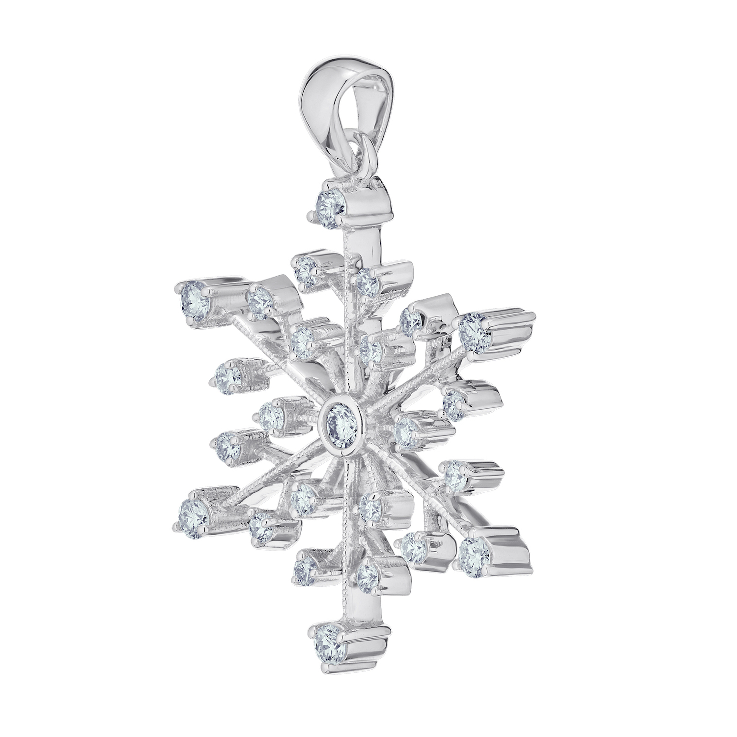 Diamond Frost&trade; 14kw White Gold Snowflake with Polished Bail Pendant Diamond 0.33 Ctw
