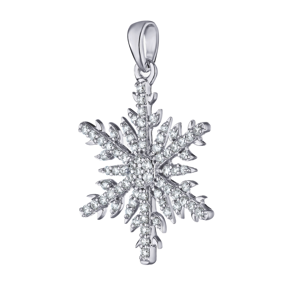 Diamond Frost&trade; 14kw White Gold Diamond Set Snowflake Hidden Bail Flower Center Pendant Diamond 0.33 Ctw