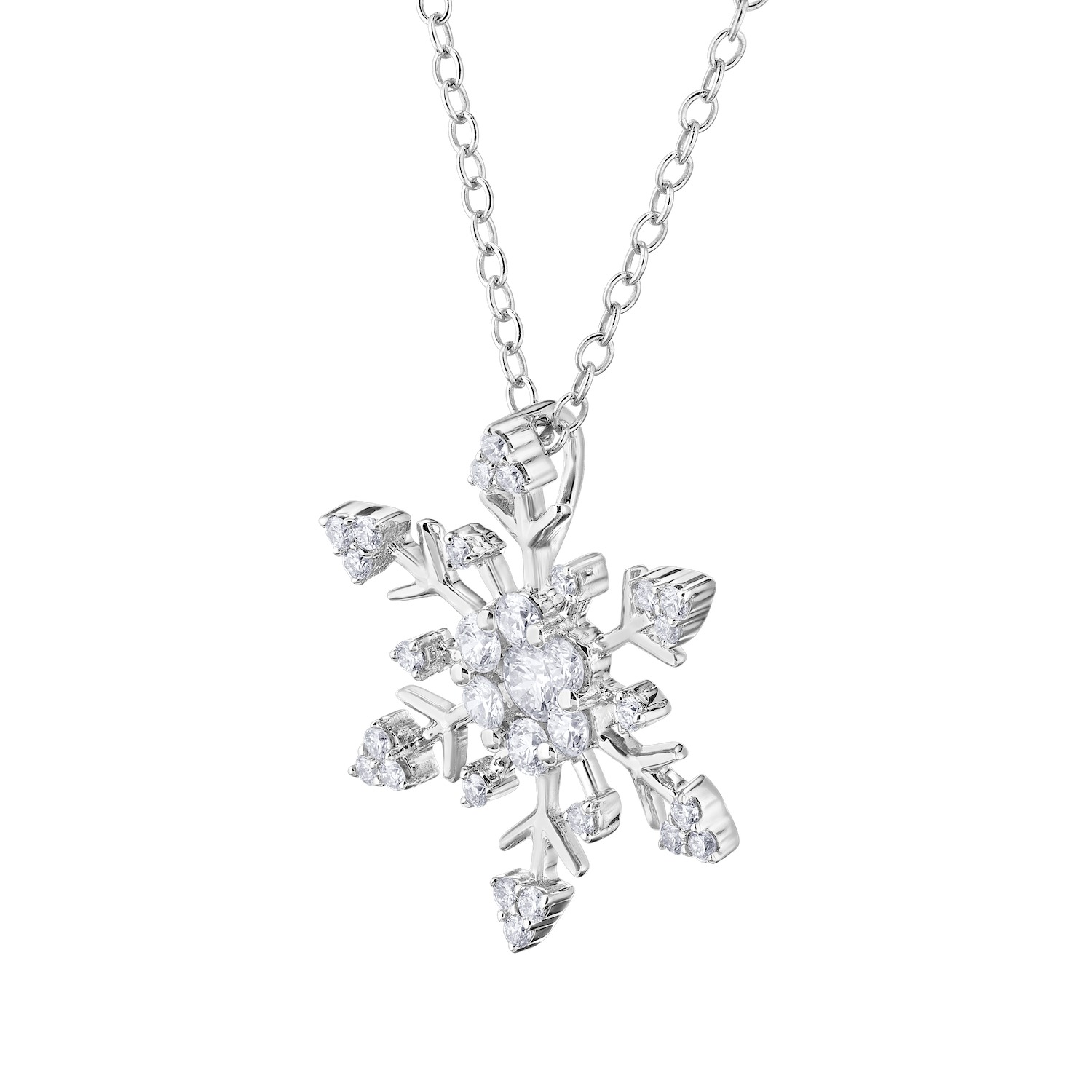 Diamond Frost&trade; 14kw White Gold Snowflake with Cluster Center Pendant Diamond 0.24 Ctw