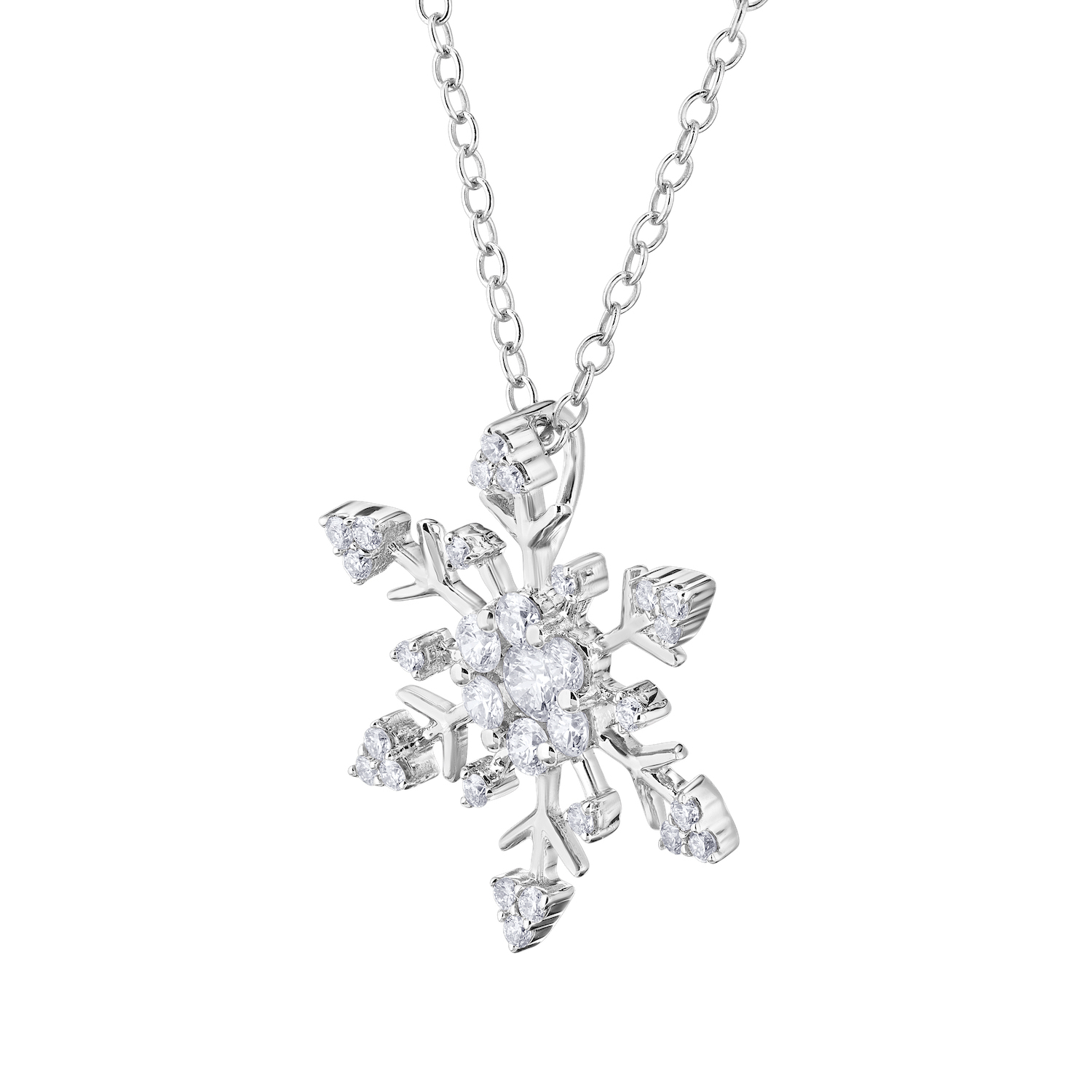 Diamond Frost&trade; 14kw White Gold Snowflake with Cluster Center Pendant Diamond 0.24 Ctw