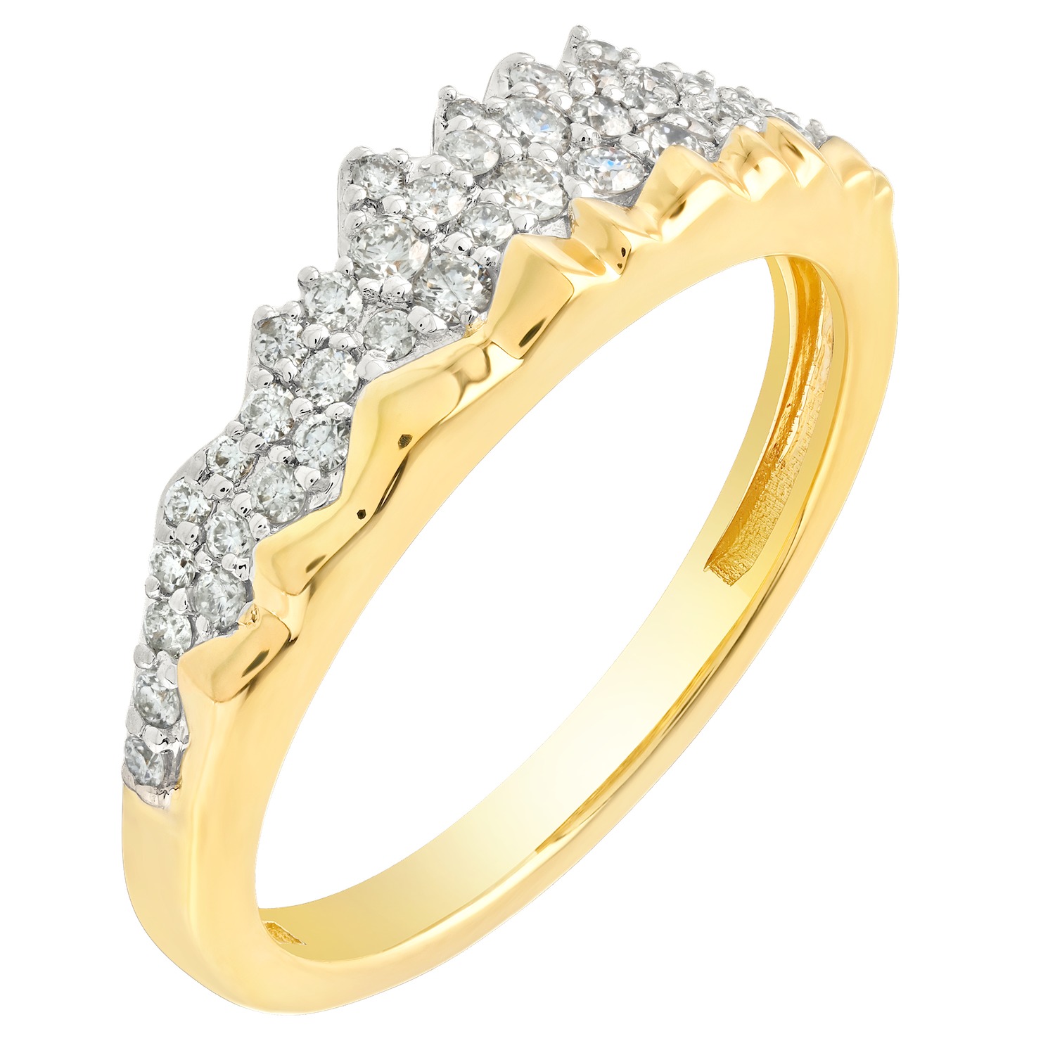 Diamond Peak&trade; 14KY Yellow Gold Ring Pave Set Mountain Range Diamond 0.33 Ctw
