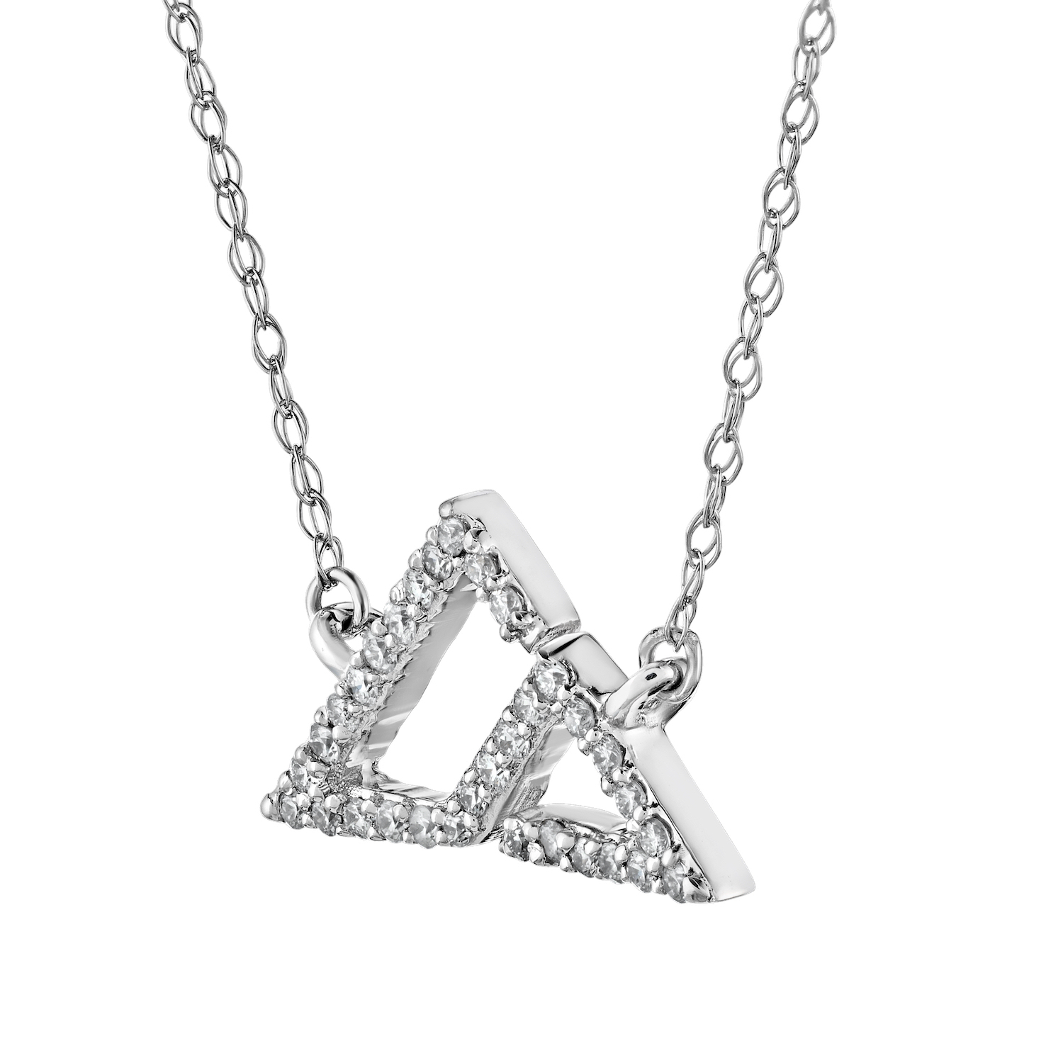 Diamond Peak&trade; 14KW White Gold Necklace 2 Interlocking Geometric Mountains Diamond 0.13 Ctw