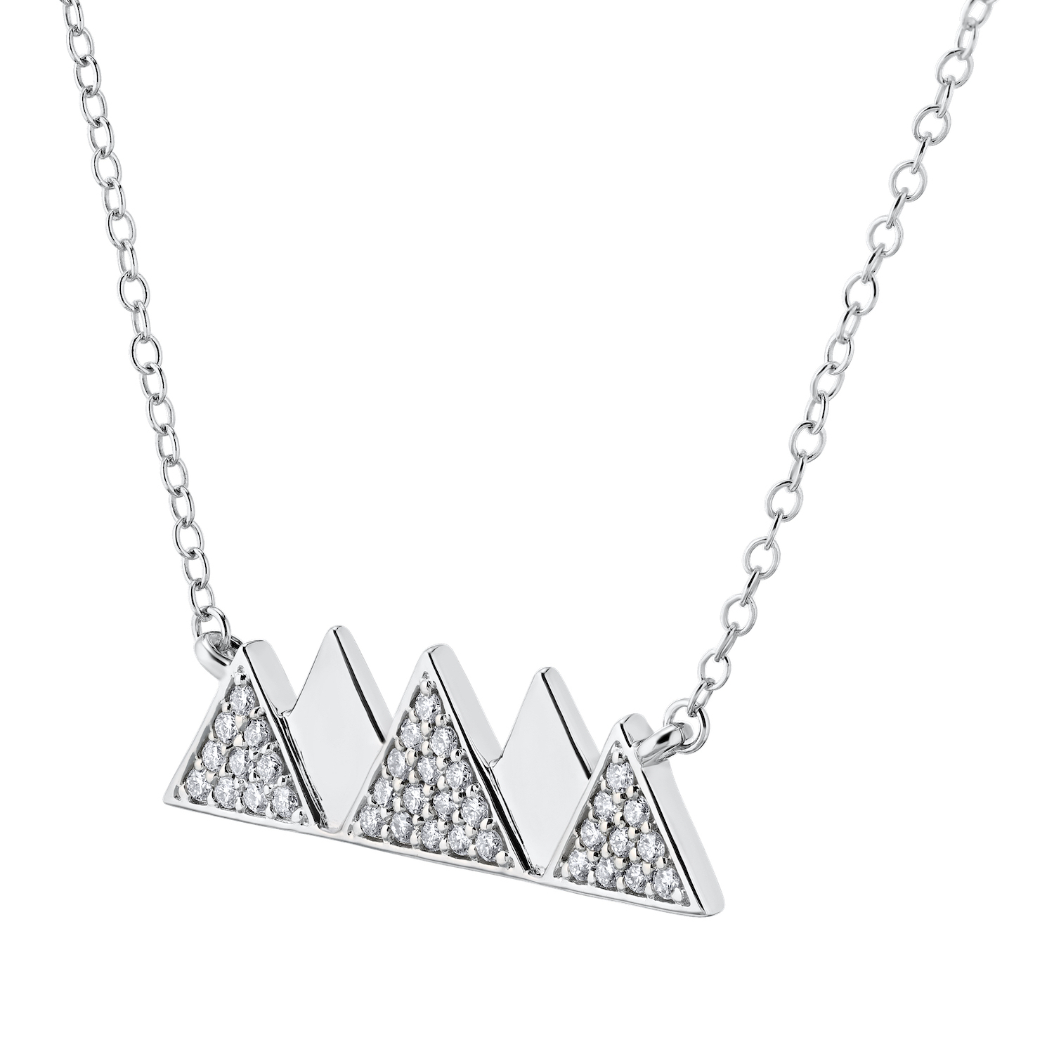 Diamond Peak&trade; 14KW White Gold Necklace Mountain Range Alternating Pave & Polished Diamond 0.21 Ctw