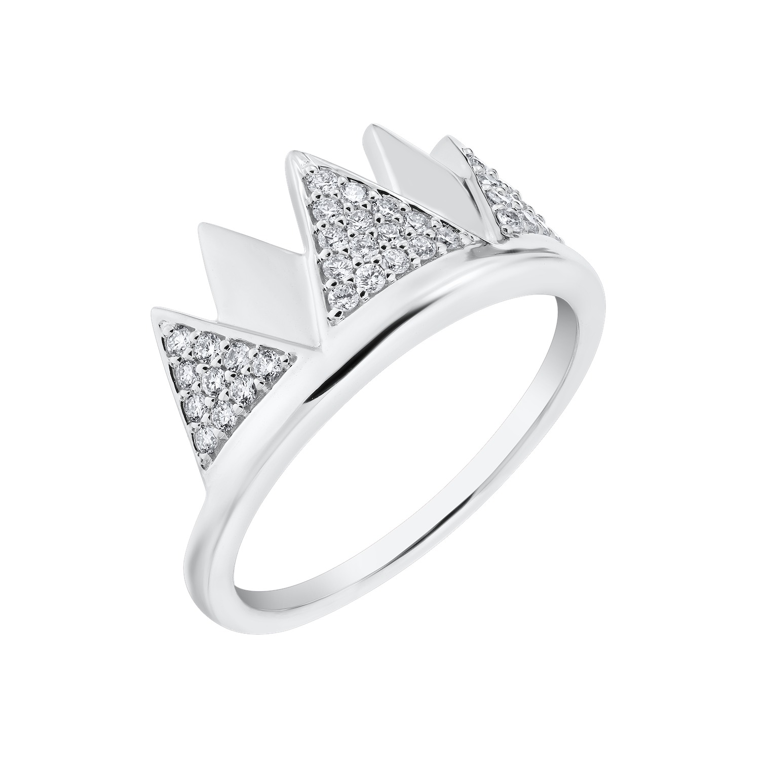 Diamond Peak&trade; 14KW White Gold Ring Mountain Range Alternating Pave & Polished Diamond 0.21 Ctw