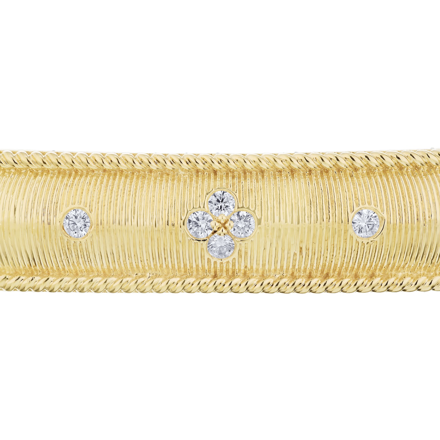 14K Yellow Gold Textured with Flush Set Diamonds Diamond Bangle 0.75 Ctw