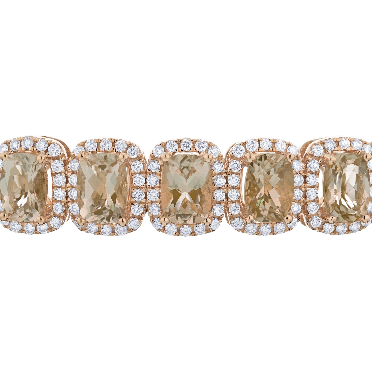 Peach Blossom&trade; 14k Rose Gold Morganite Halo's 7 Stations Hinged Bangle Diamond 7.03 Ctw