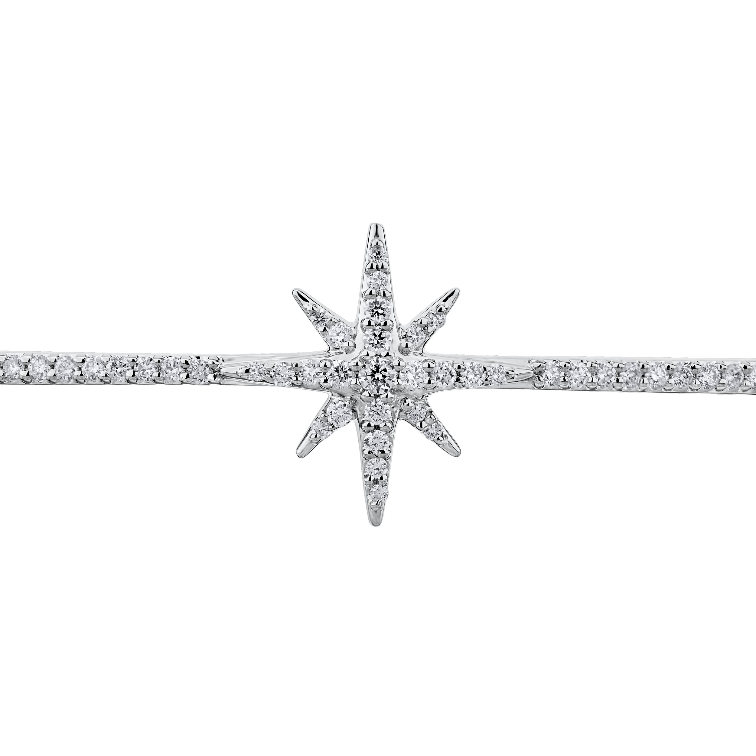 14K White Gold Center Starburst with Prong Set Bangle Diamond 0.50 Ctw