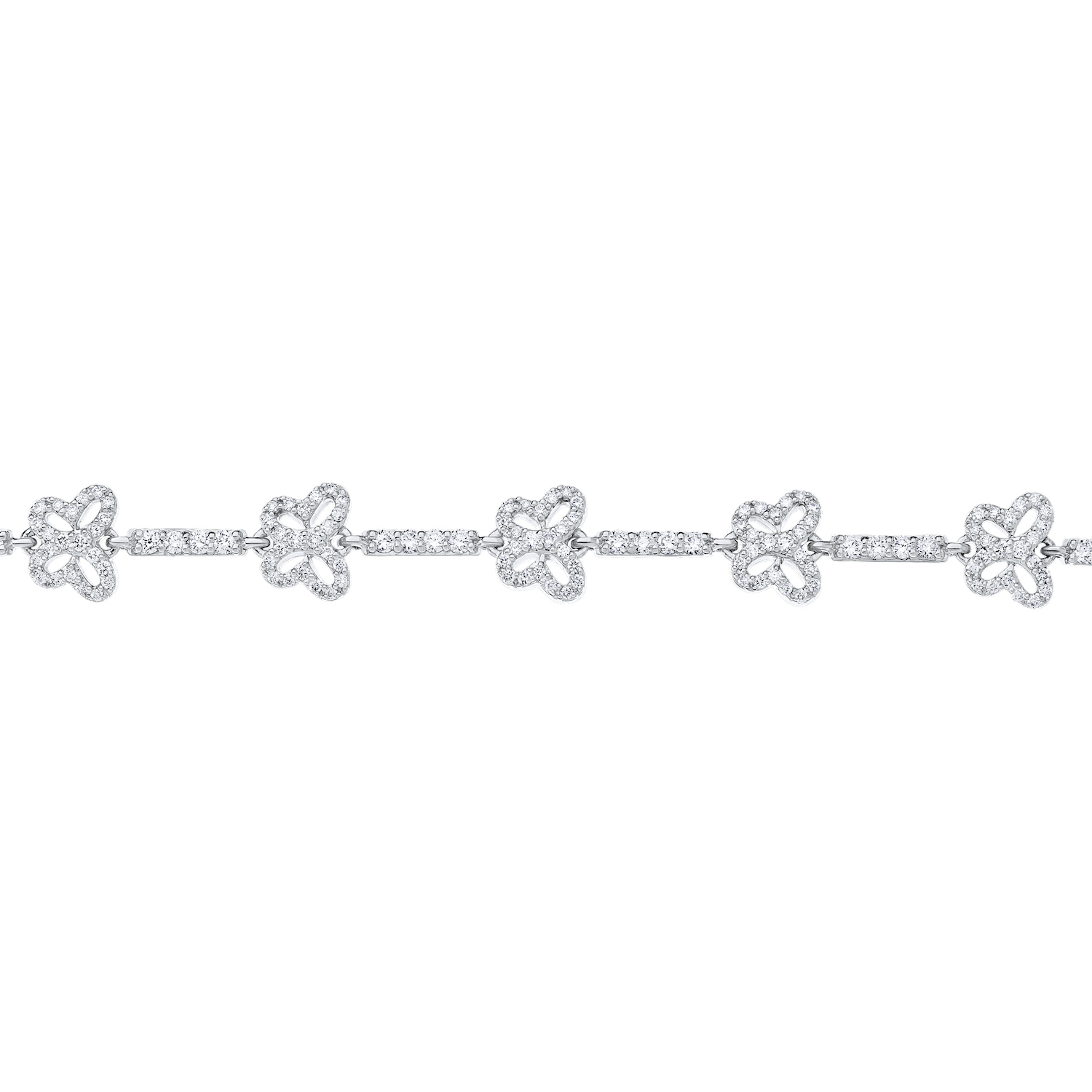 ZooLightful&trade; 14K White Gold Polished Butterflies with Pave Set Bars Between Bracelet Diamond 1.50 Ctw