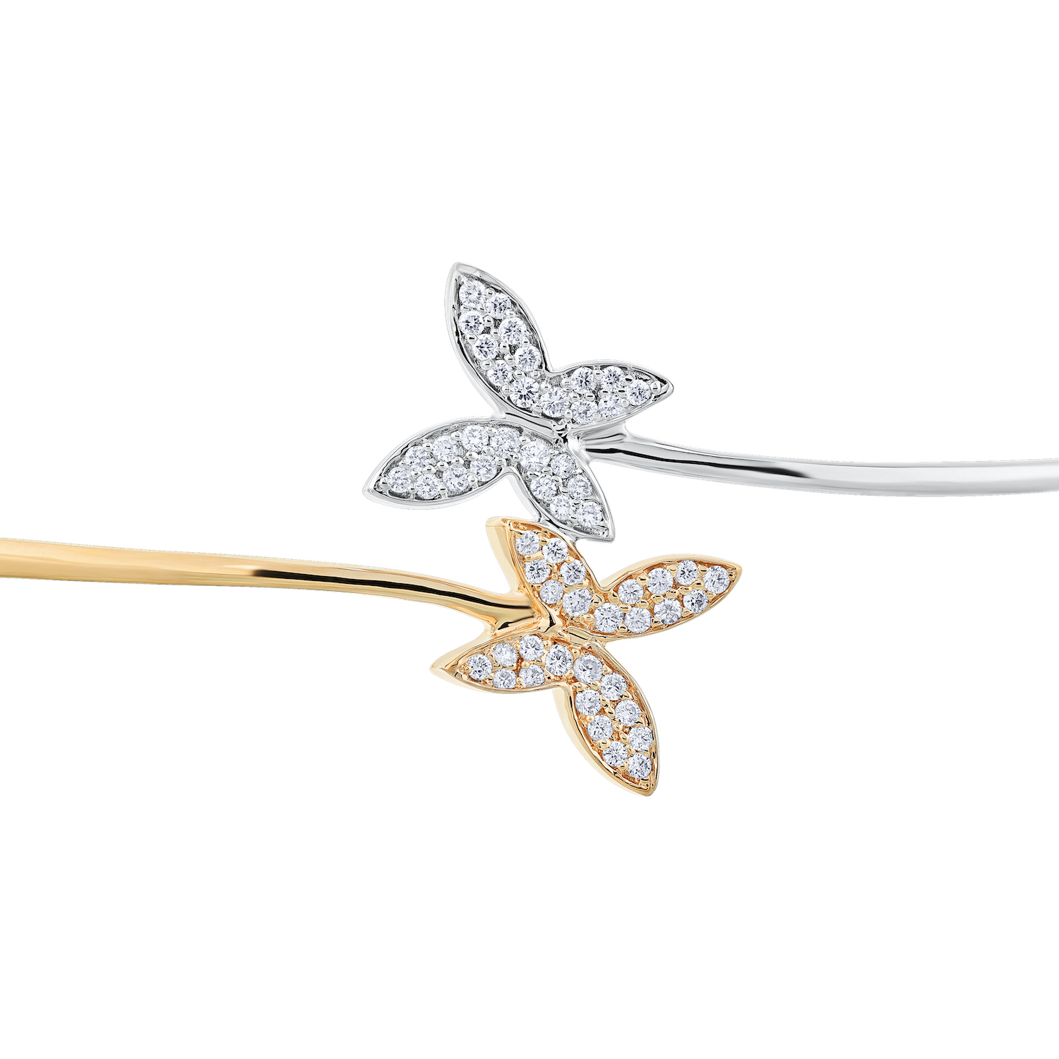 ZooLightful&trade; 14K Two Tone Bypass with Pave Set Butterflies Bangle Diamond 0.25 Ctw